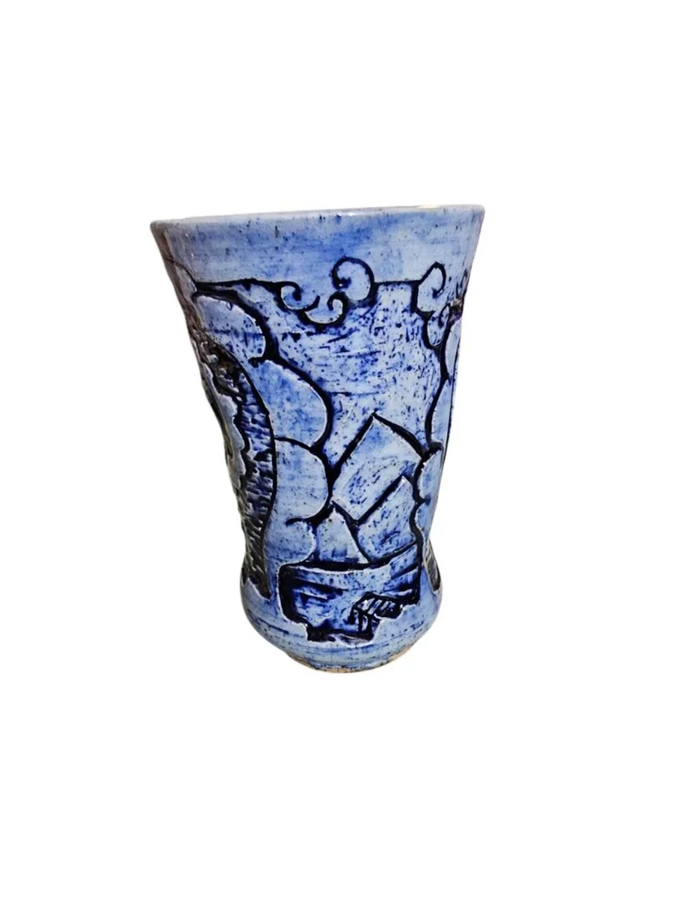 Blue Ceramic Decor Vase With Intricate Nautical & Floral